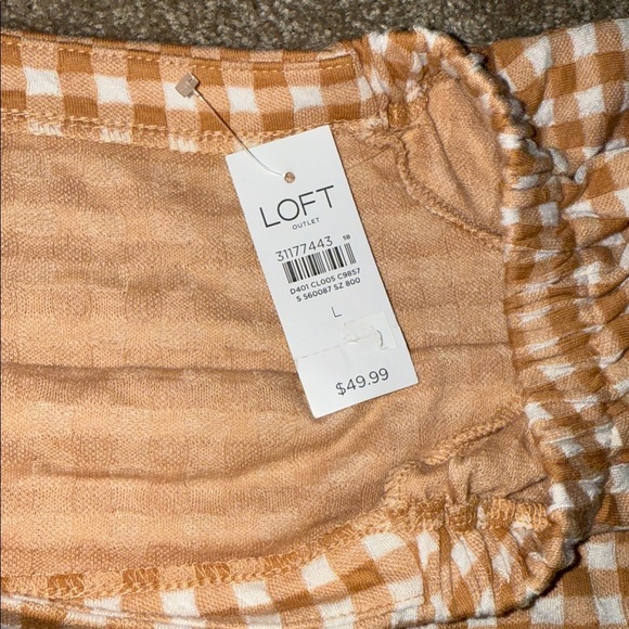 LOFT Beige Gingham Off-Shoulder Blouse - Large - NWT. O - Picture 5 of 6